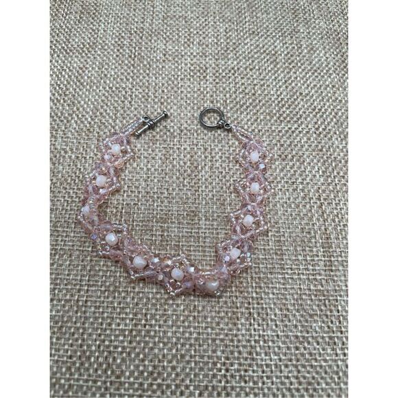 Valentines Bundle of 2 Pieces Pink Heart Broach pink Beaded Bracelet - Picture 6 of 8